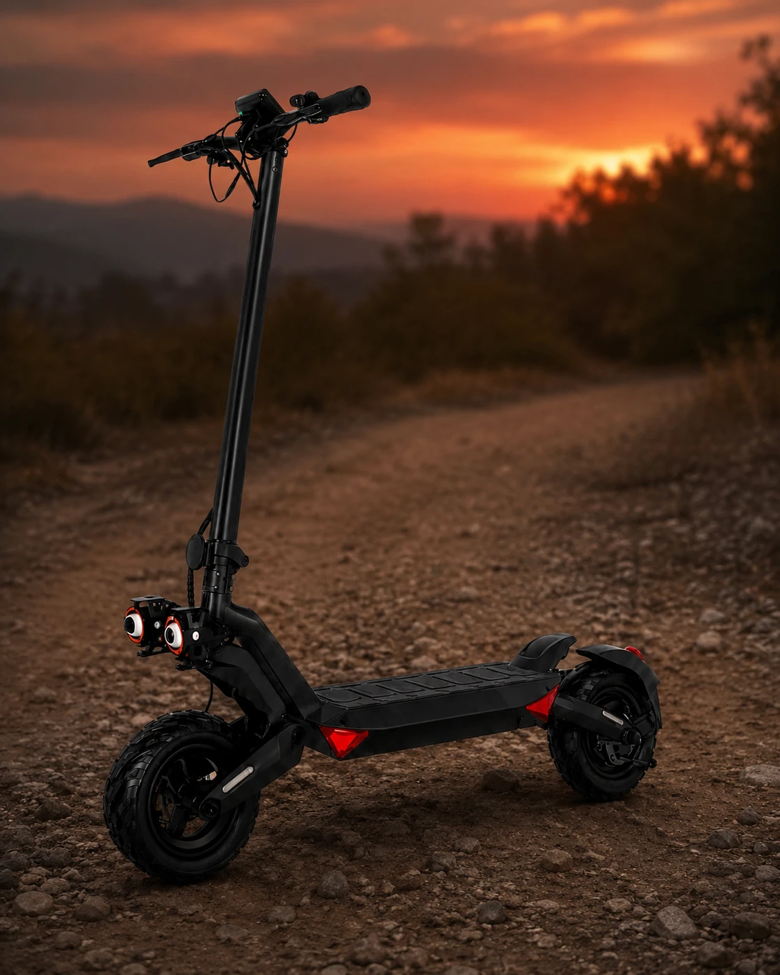 VOLTRAK Cross Pro em trilha de terra ao pôr do sol